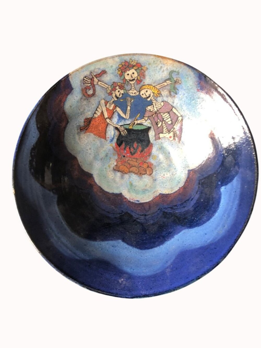 Dee Cox Pottery Halloween Day of the Dead Statement Bowl 13 x 4 in Tucson Artist